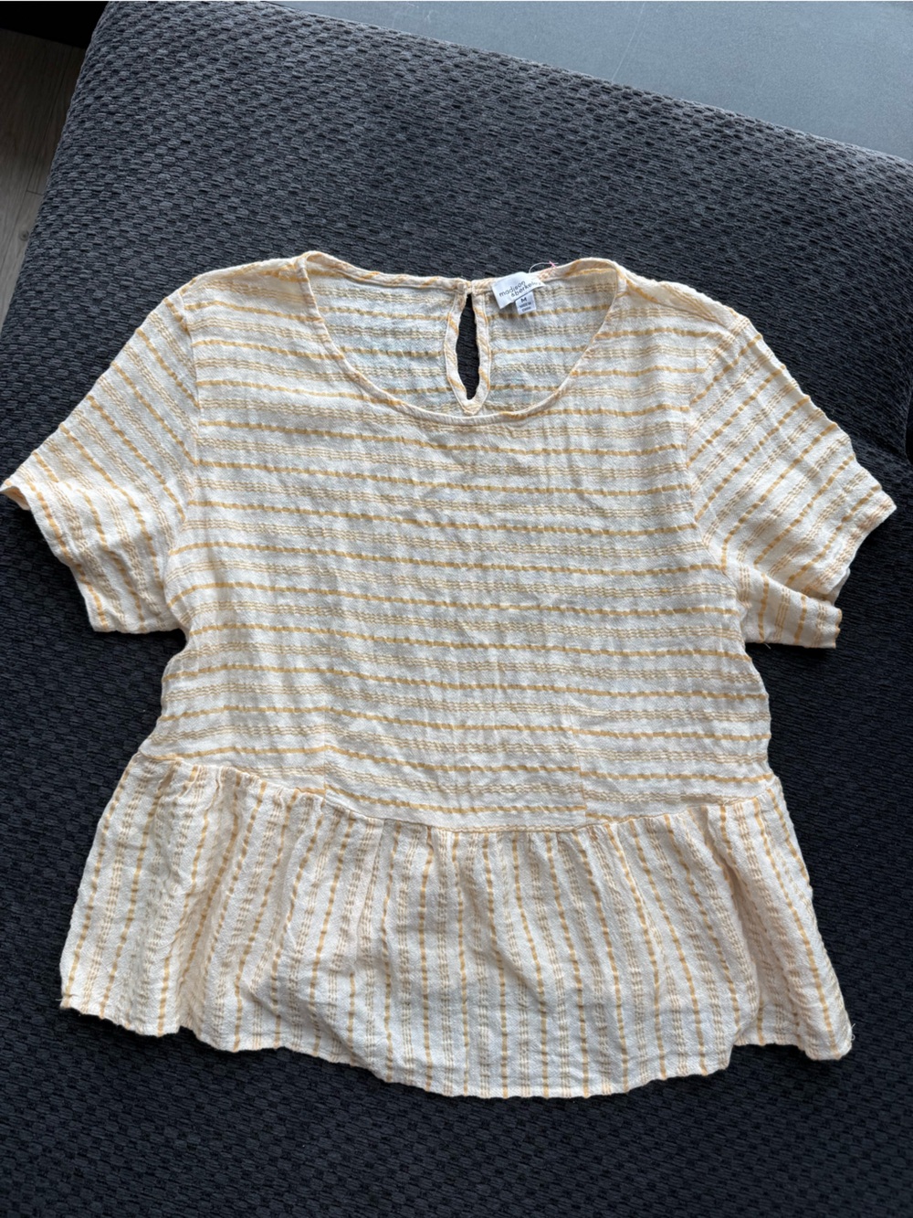 Women’s Cream and Yellow Striped Short Sleeve Top